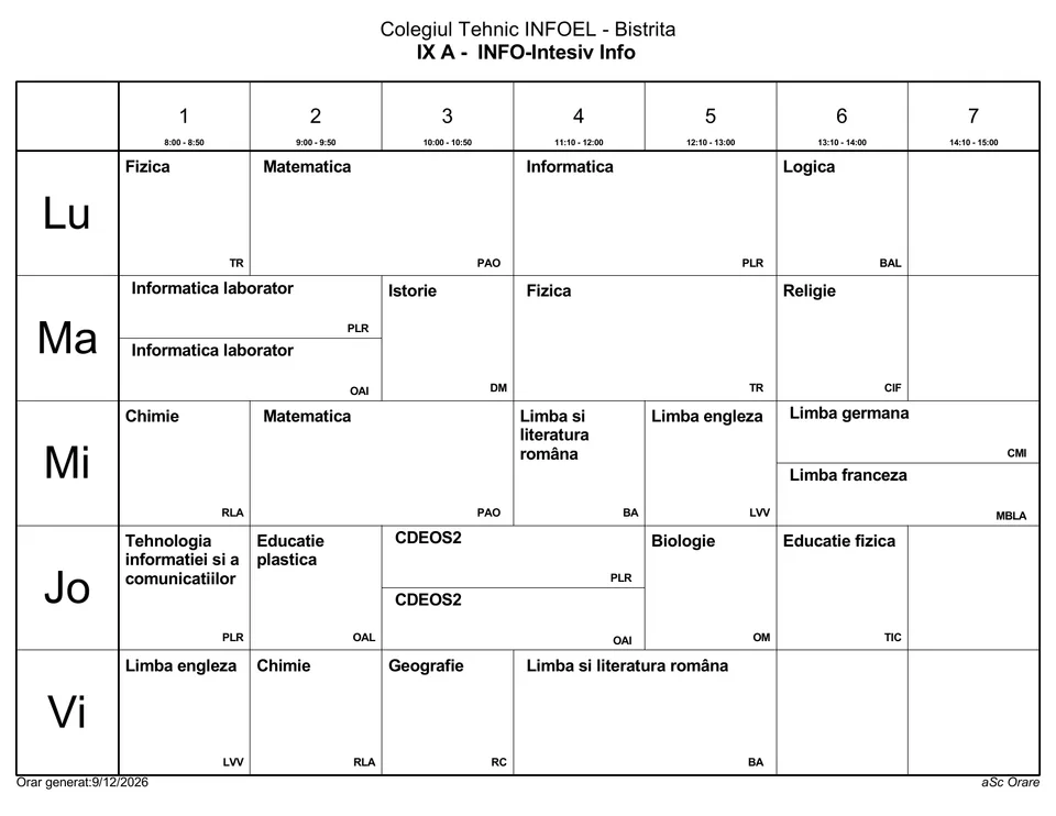 ORAR 2026-2027